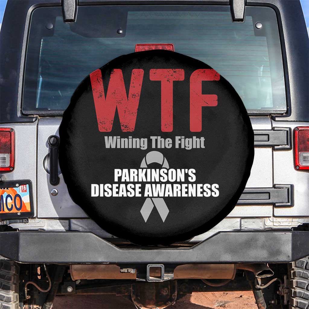 Parkinson's Awareness Spare Tire Cover WTF Winning The Fight Gray Ribbon Support Parkinsons Warriror TS02 No hole Black Print Your Wear