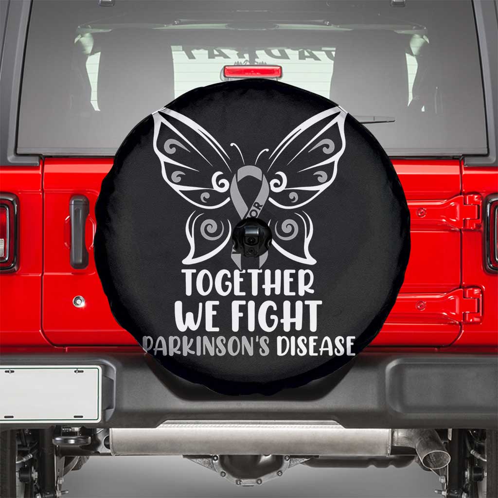 Parkinson's Awareness Spare Tire Cover We Fight Together Support Squad Gray Ribbon Butterfly TS02 Black Print Your Wear