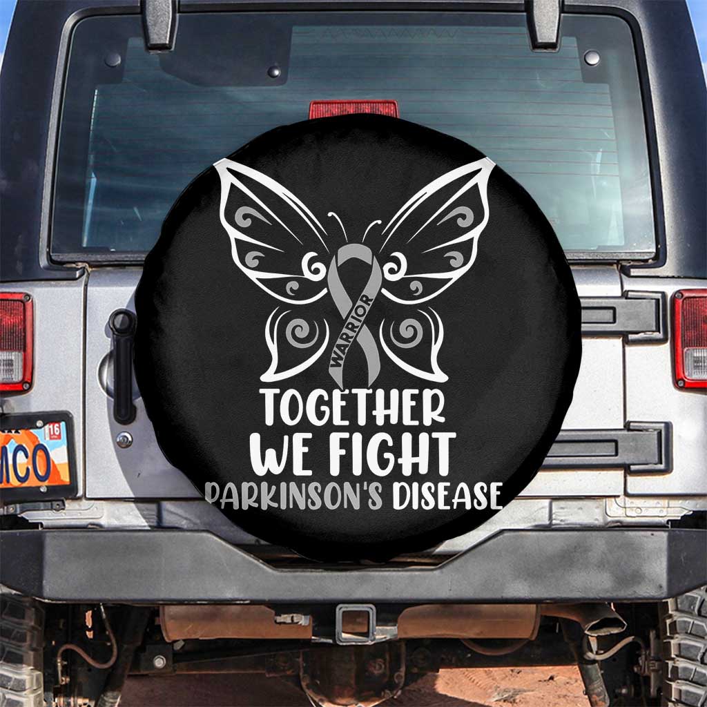 Parkinson's Awareness Spare Tire Cover We Fight Together Support Squad Gray Ribbon Butterfly TS02 No hole Black Print Your Wear