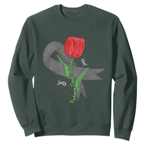 Parkinson's Awareness Sweatshirt Gray Ribbon Tulips Support Parkinsons Warrior TS02 Dark Forest Green Print Your Wear