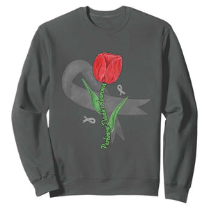 Parkinson's Awareness Sweatshirt Gray Ribbon Tulips Support Parkinsons Warrior TS02 Dark Heather Print Your Wear