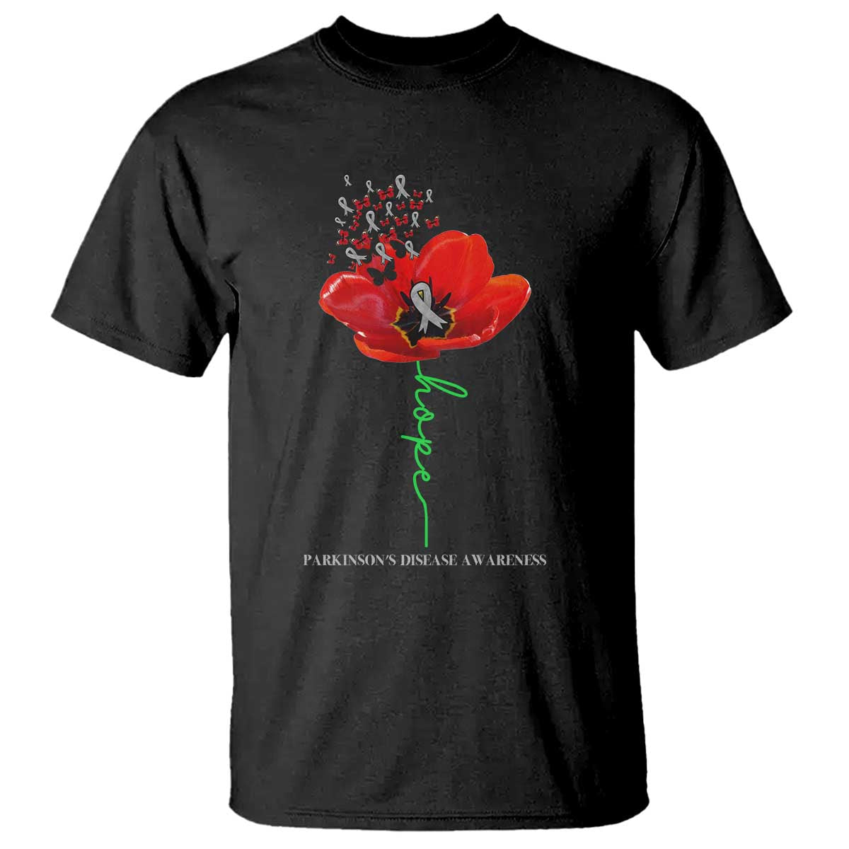 Parkinson's Awareness T Shirt Faith Hope Tulips Support Parkinsons Warrior TS02 Black Print Your Wear