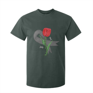 Parkinson's Awareness T Shirt For Kid Gray Ribbon Tulips Support Parkinsons Warrior TS02 Dark Forest Green Print Your Wear