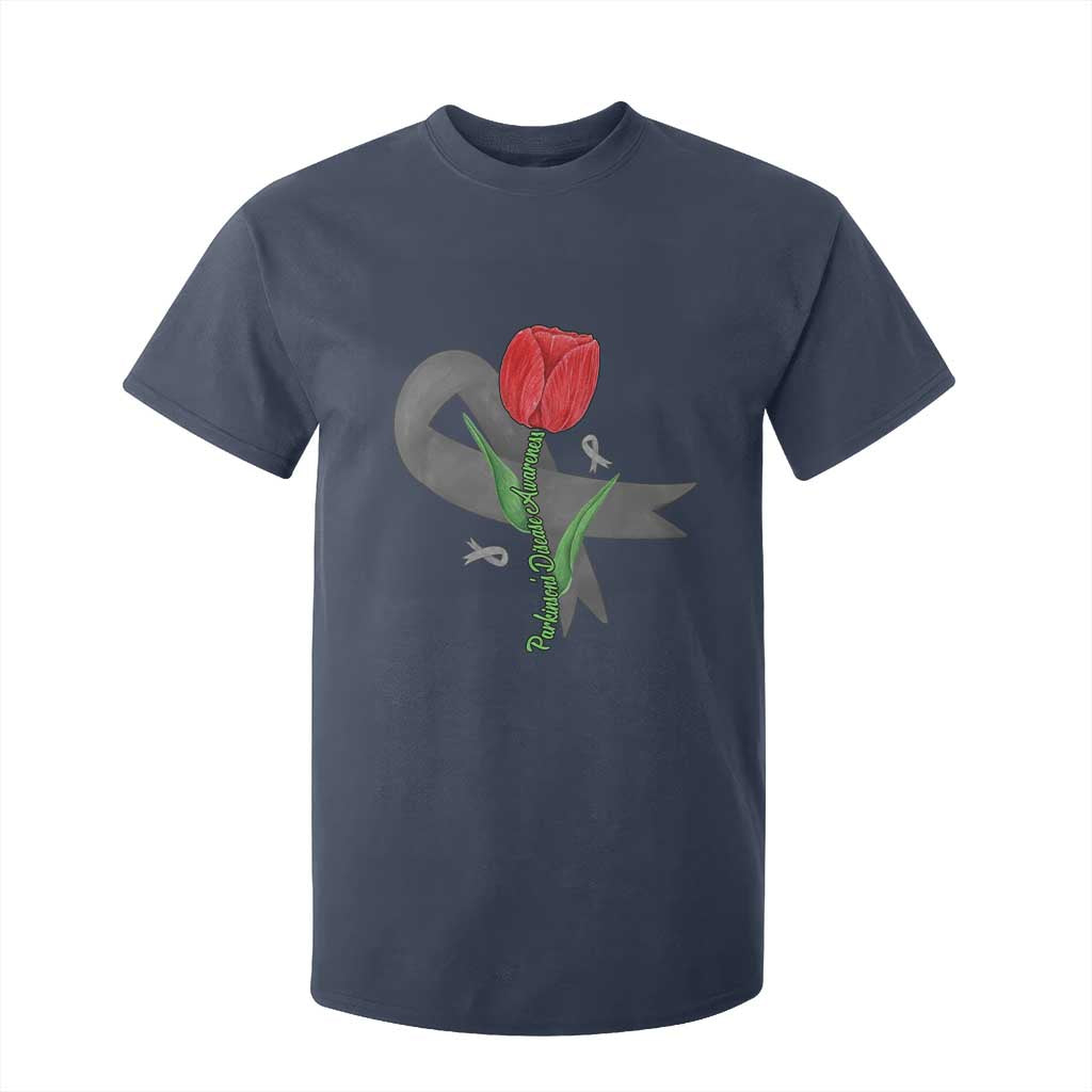 Parkinson's Awareness T Shirt For Kid Gray Ribbon Tulips Support Parkinsons Warrior TS02 Navy Print Your Wear