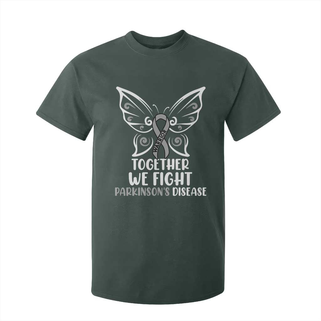 Parkinson's Awareness T Shirt For Kid We Fight Together Support Squad Gray Ribbon Butterfly TS02 Dark Forest Green Print Your Wear