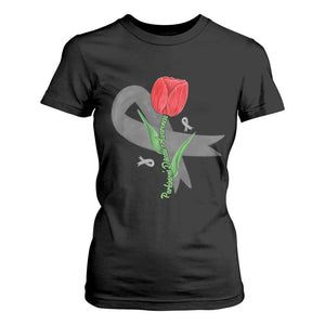 Parkinson's Awareness T Shirt For Women Gray Ribbon Tulips Support Parkinsons Warrior TS02 Black Print Your Wear