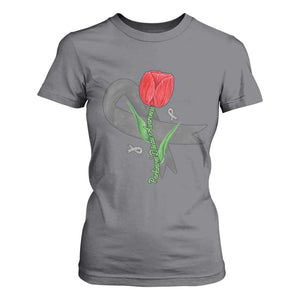 Parkinson's Awareness T Shirt For Women Gray Ribbon Tulips Support Parkinsons Warrior TS02 Charcoal Print Your Wear