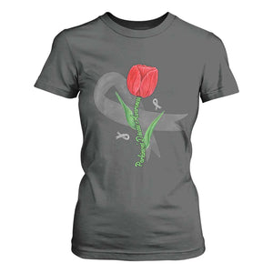 Parkinson's Awareness T Shirt For Women Gray Ribbon Tulips Support Parkinsons Warrior TS02 Dark Heather Print Your Wear
