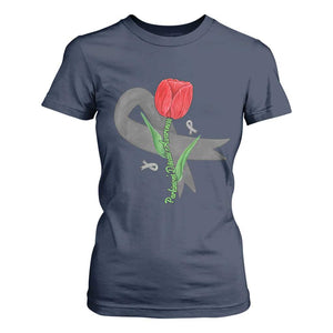 Parkinson's Awareness T Shirt For Women Gray Ribbon Tulips Support Parkinsons Warrior TS02 Navy Print Your Wear