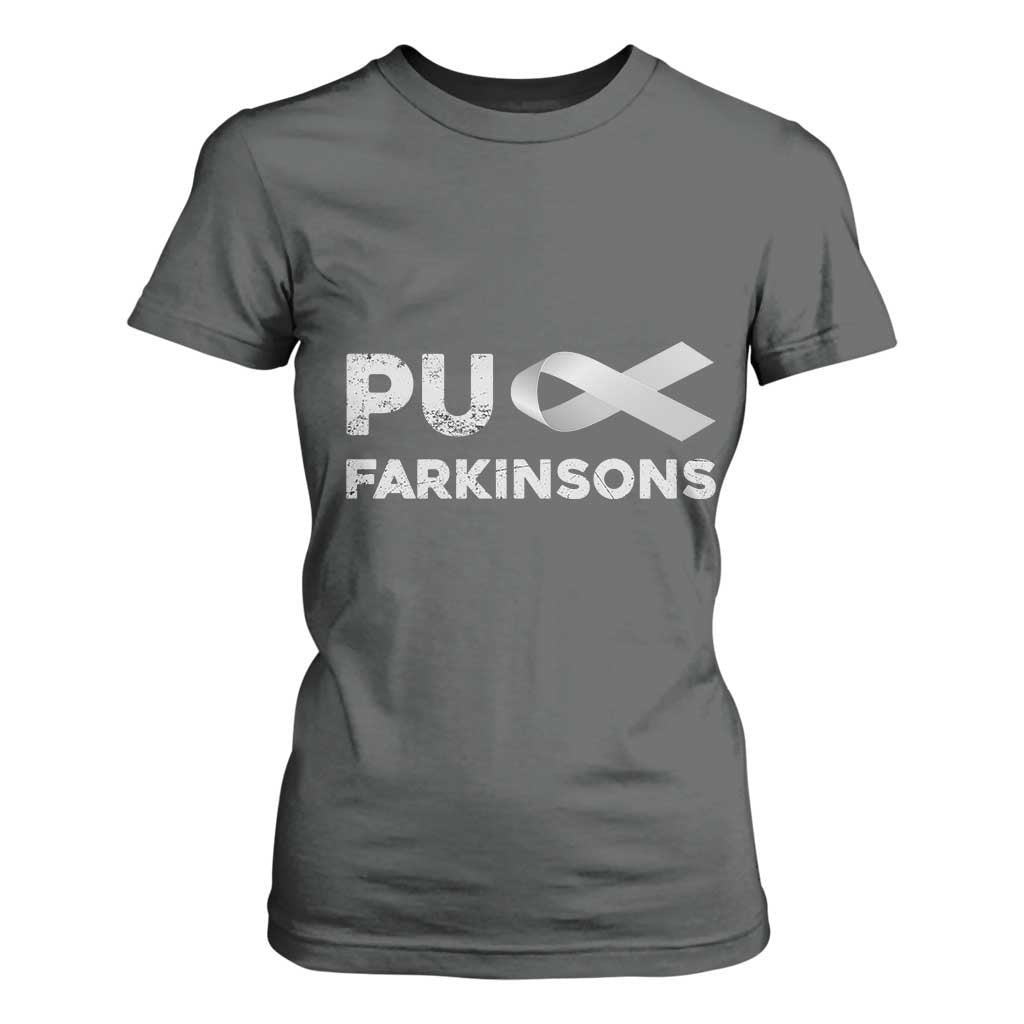 Parkinson's Awareness T Shirt For Women Puck Farkinsons Parkinson's Silver Gray Ribbon TS02 Dark Heather Print Your Wear