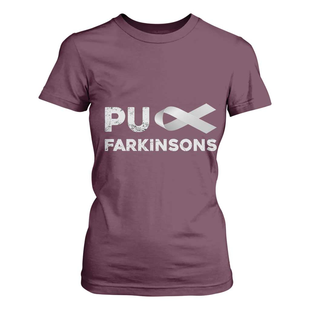 Parkinson's Awareness T Shirt For Women Puck Farkinsons Parkinson's Silver Gray Ribbon TS02 Maroon Print Your Wear