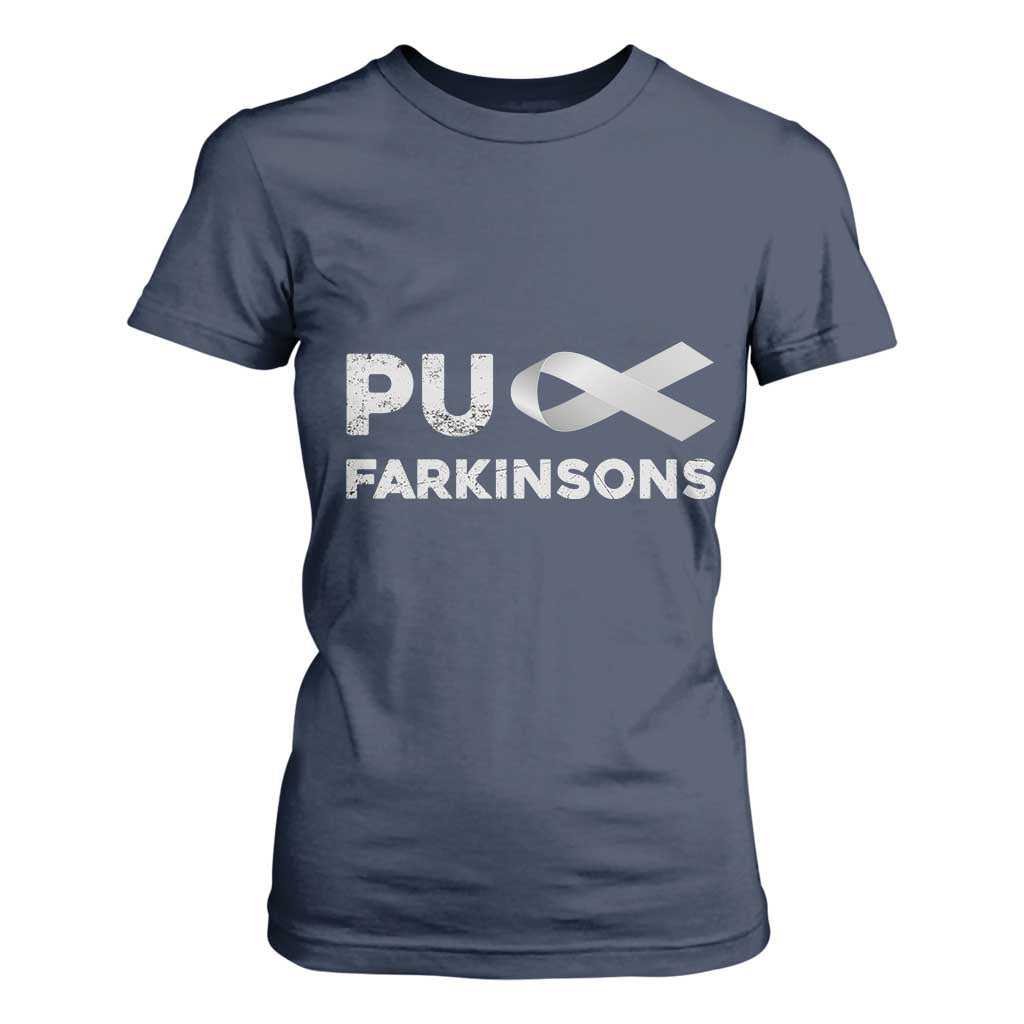 Parkinson's Awareness T Shirt For Women Puck Farkinsons Parkinson's Silver Gray Ribbon TS02 Navy Print Your Wear