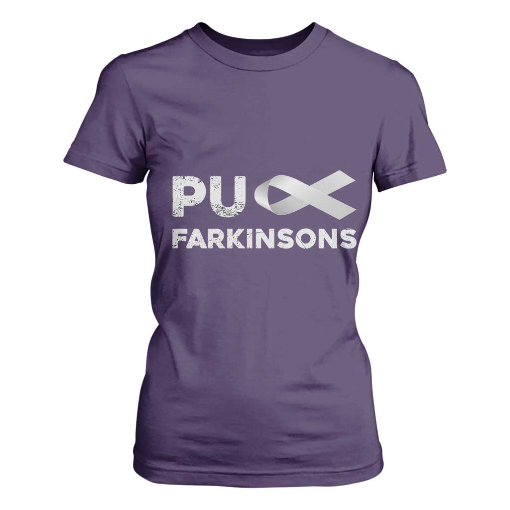 Parkinson's Awareness T Shirt For Women Puck Farkinsons Parkinson's Silver Gray Ribbon TS02 Purple Print Your Wear