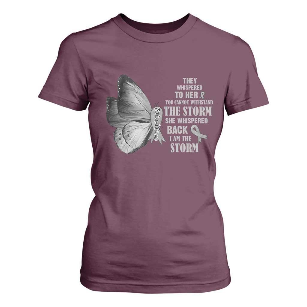Parkinson's Awareness T Shirt For Women She Whispered Back I Am The Storm Support Squad TS02 Maroon Print Your Wear