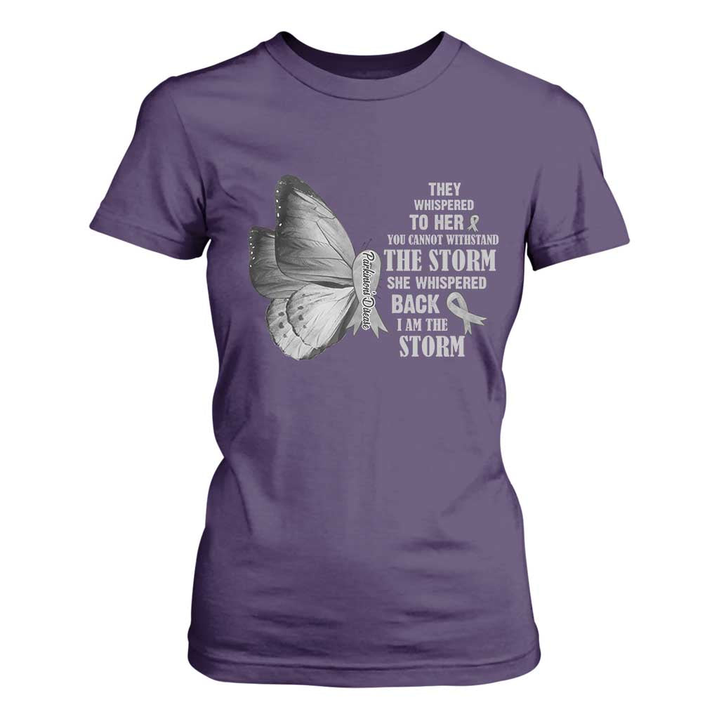 Parkinson's Awareness T Shirt For Women She Whispered Back I Am The Storm Support Squad TS02 Purple Print Your Wear