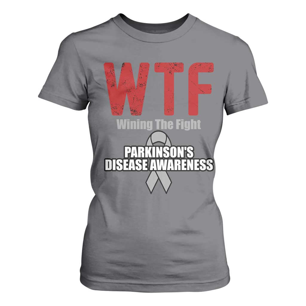 Parkinson's Awareness T Shirt For Women WTF Winning The Fight Gray Ribbon Support Parkinsons Warriror TS02 Charcoal Print Your Wear