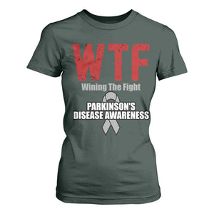 Parkinson's Awareness T Shirt For Women WTF Winning The Fight Gray Ribbon Support Parkinsons Warriror TS02 Dark Forest Green Print Your Wear