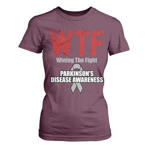 Parkinson's Awareness T Shirt For Women WTF Winning The Fight Gray Ribbon Support Parkinsons Warriror TS02 Maroon Print Your Wear