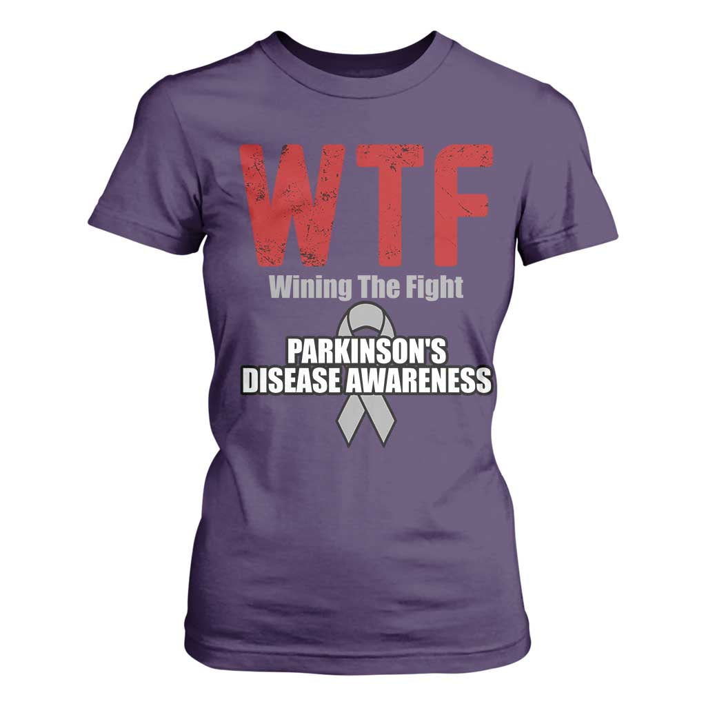 Parkinson's Awareness T Shirt For Women WTF Winning The Fight Gray Ribbon Support Parkinsons Warriror TS02 Purple Print Your Wear