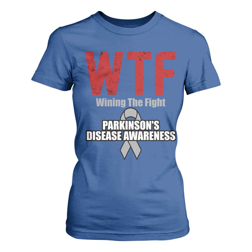 Parkinson's Awareness T Shirt For Women WTF Winning The Fight Gray Ribbon Support Parkinsons Warriror TS02 Royal Blue Print Your Wear