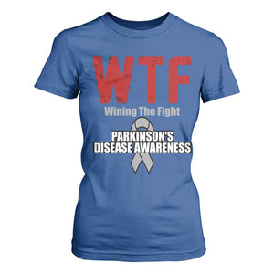 Parkinson's Awareness T Shirt For Women WTF Winning The Fight Gray Ribbon Support Parkinsons Warriror TS02 Royal Blue Print Your Wear