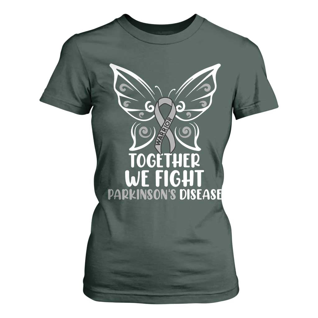 Parkinson's Awareness T Shirt For Women We Fight Together Support Squad Gray Ribbon Butterfly TS02 Dark Forest Green Print Your Wear
