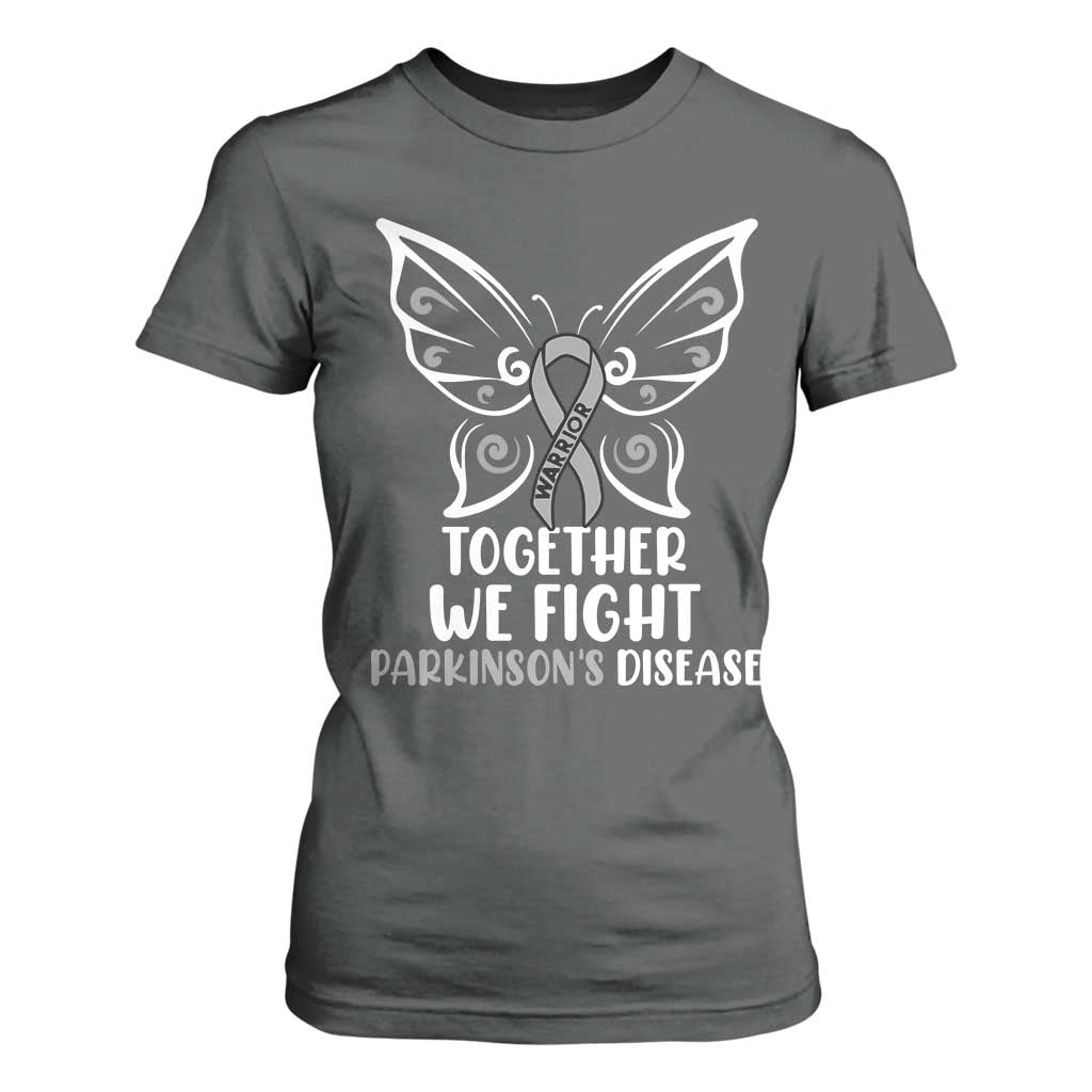 Parkinson's Awareness T Shirt For Women We Fight Together Support Squad Gray Ribbon Butterfly TS02 Dark Heather Print Your Wear