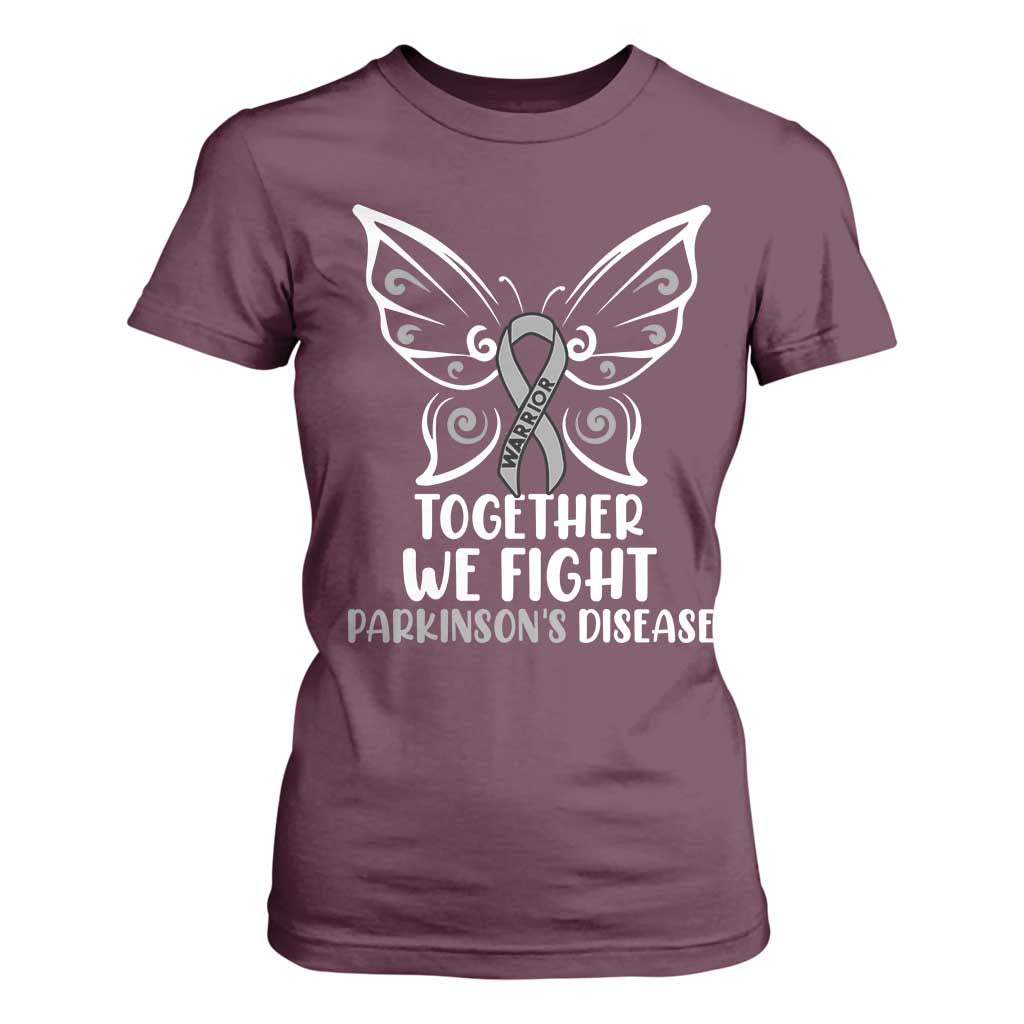 Parkinson's Awareness T Shirt For Women We Fight Together Support Squad Gray Ribbon Butterfly TS02 Maroon Print Your Wear