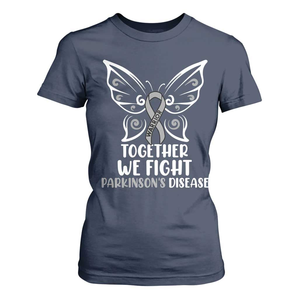 Parkinson's Awareness T Shirt For Women We Fight Together Support Squad Gray Ribbon Butterfly TS02 Navy Print Your Wear