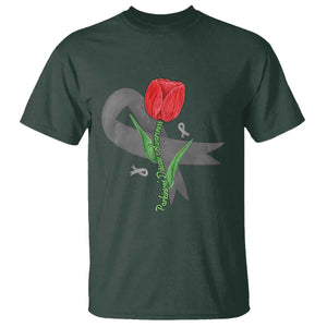 Parkinson's Awareness T Shirt Gray Ribbon Tulips Support Parkinsons Warrior TS02 Dark Forest Green Print Your Wear