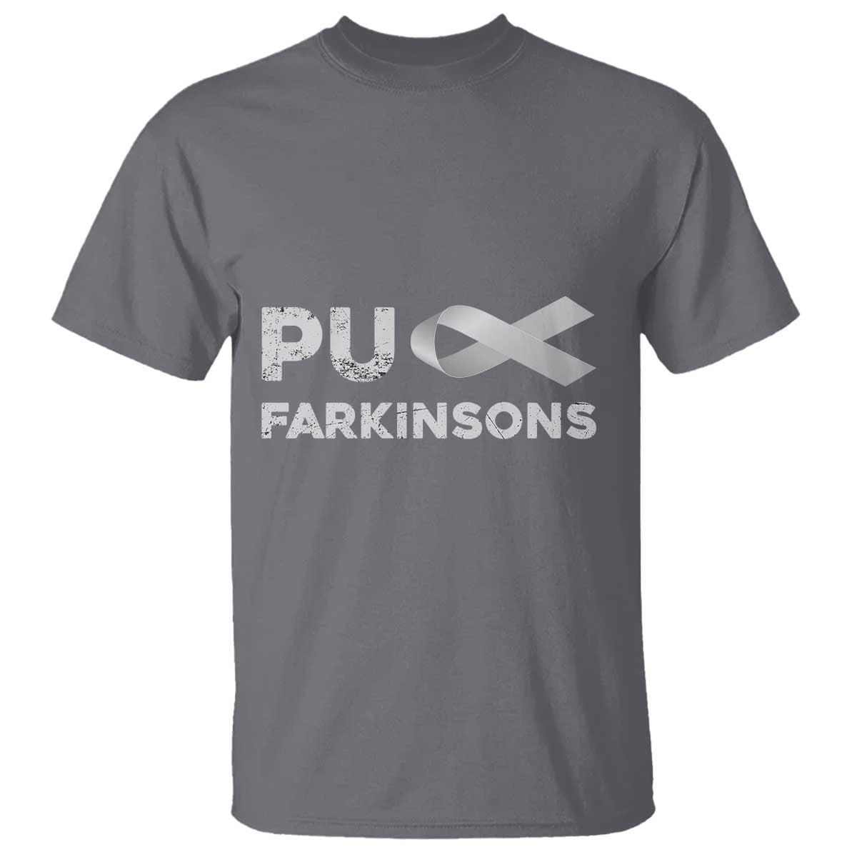 Parkinson's Awareness T Shirt Puck Farkinsons Parkinson's Silver Gray Ribbon TS02 Charcoal Print Your Wear