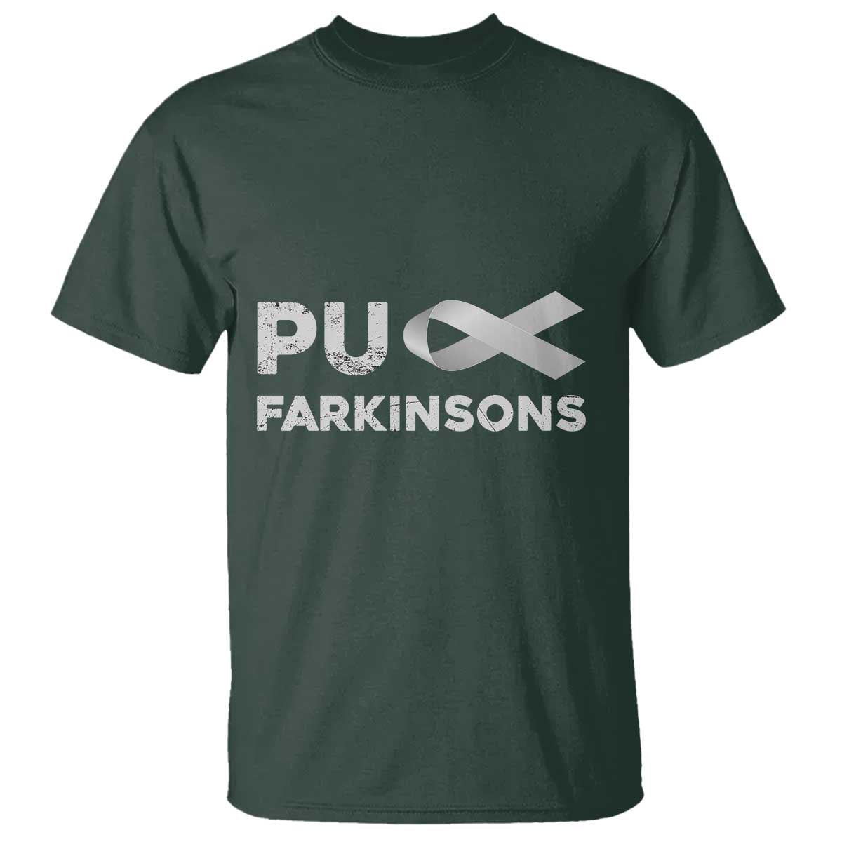 Parkinson's Awareness T Shirt Puck Farkinsons Parkinson's Silver Gray Ribbon TS02 Dark Forest Green Print Your Wear