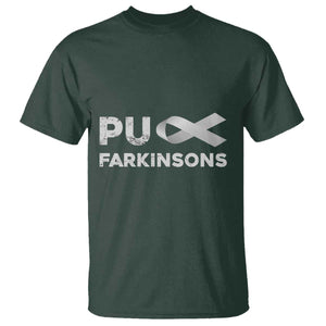 Parkinson's Awareness T Shirt Puck Farkinsons Parkinson's Silver Gray Ribbon TS02 Dark Forest Green Print Your Wear