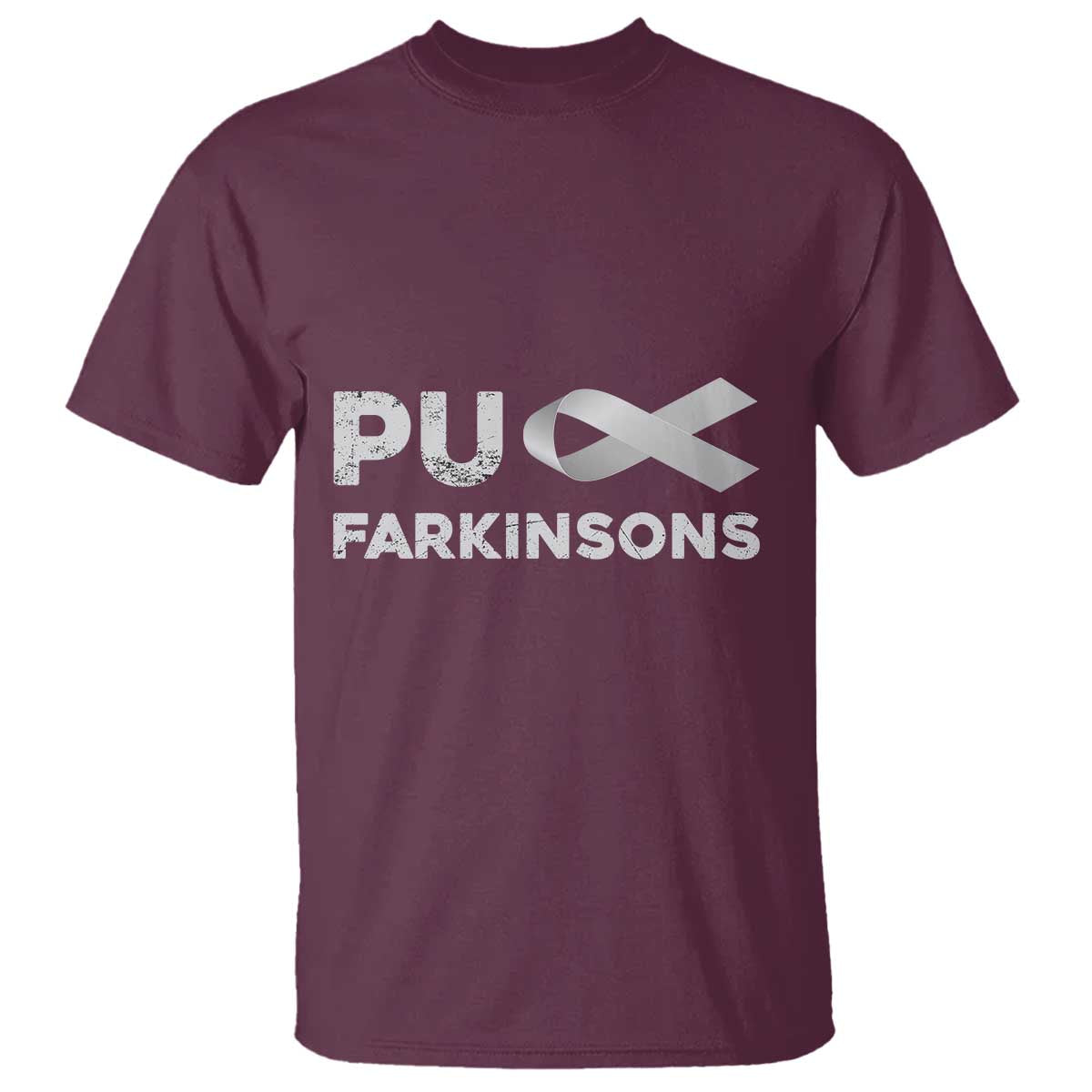 Parkinson's Awareness T Shirt Puck Farkinsons Parkinson's Silver Gray Ribbon TS02 Maroon Print Your Wear