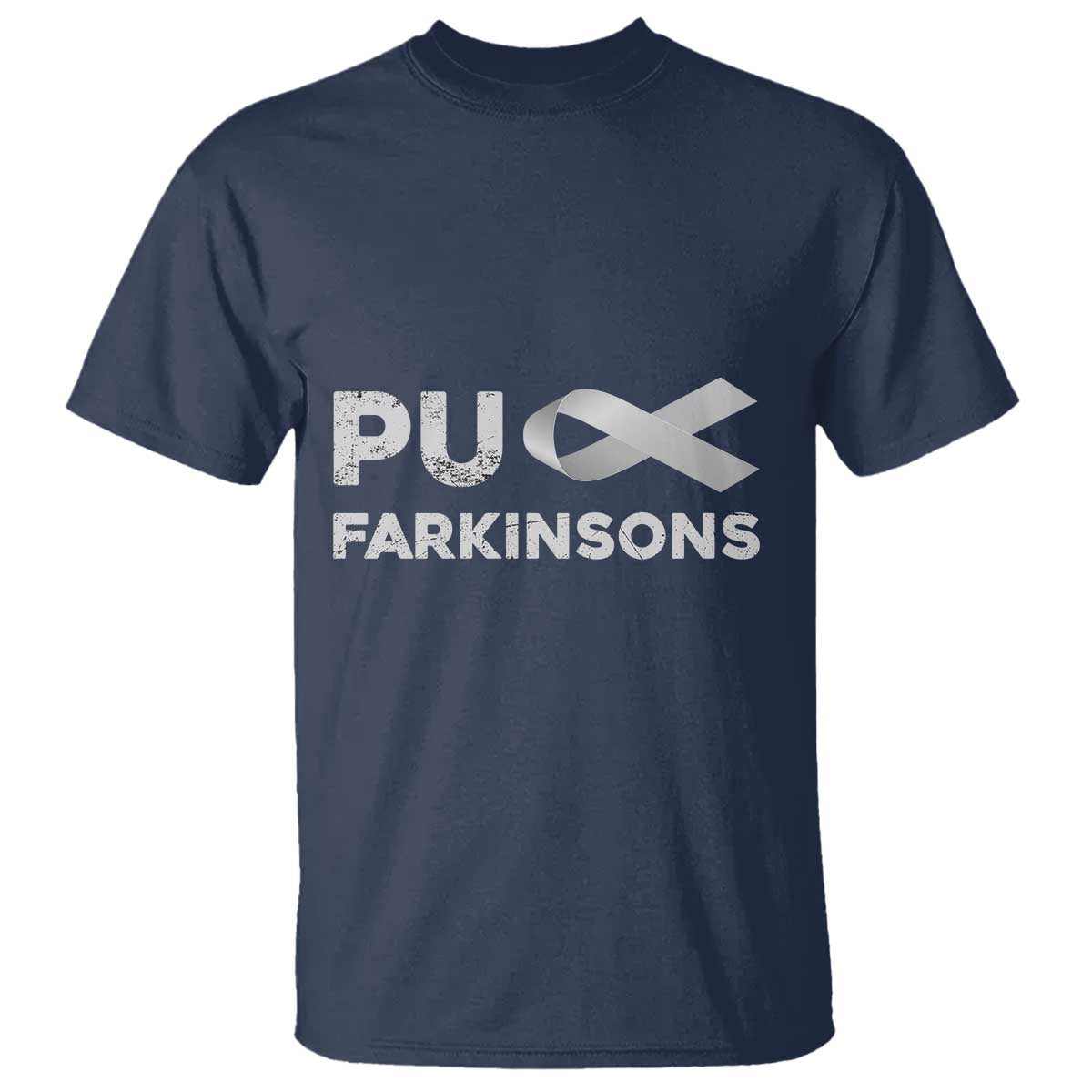 Parkinson's Awareness T Shirt Puck Farkinsons Parkinson's Silver Gray Ribbon TS02 Navy Print Your Wear
