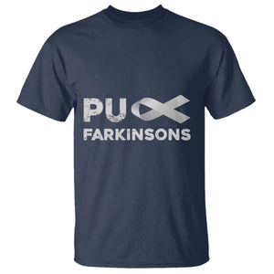 Parkinson's Awareness T Shirt Puck Farkinsons Parkinson's Silver Gray Ribbon TS02 Navy Print Your Wear