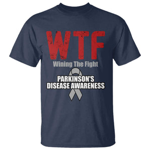 Parkinson's Awareness T Shirt WTF Winning The Fight Gray Ribbon Support Parkinsons Warriror TS02 Navy Print Your Wear