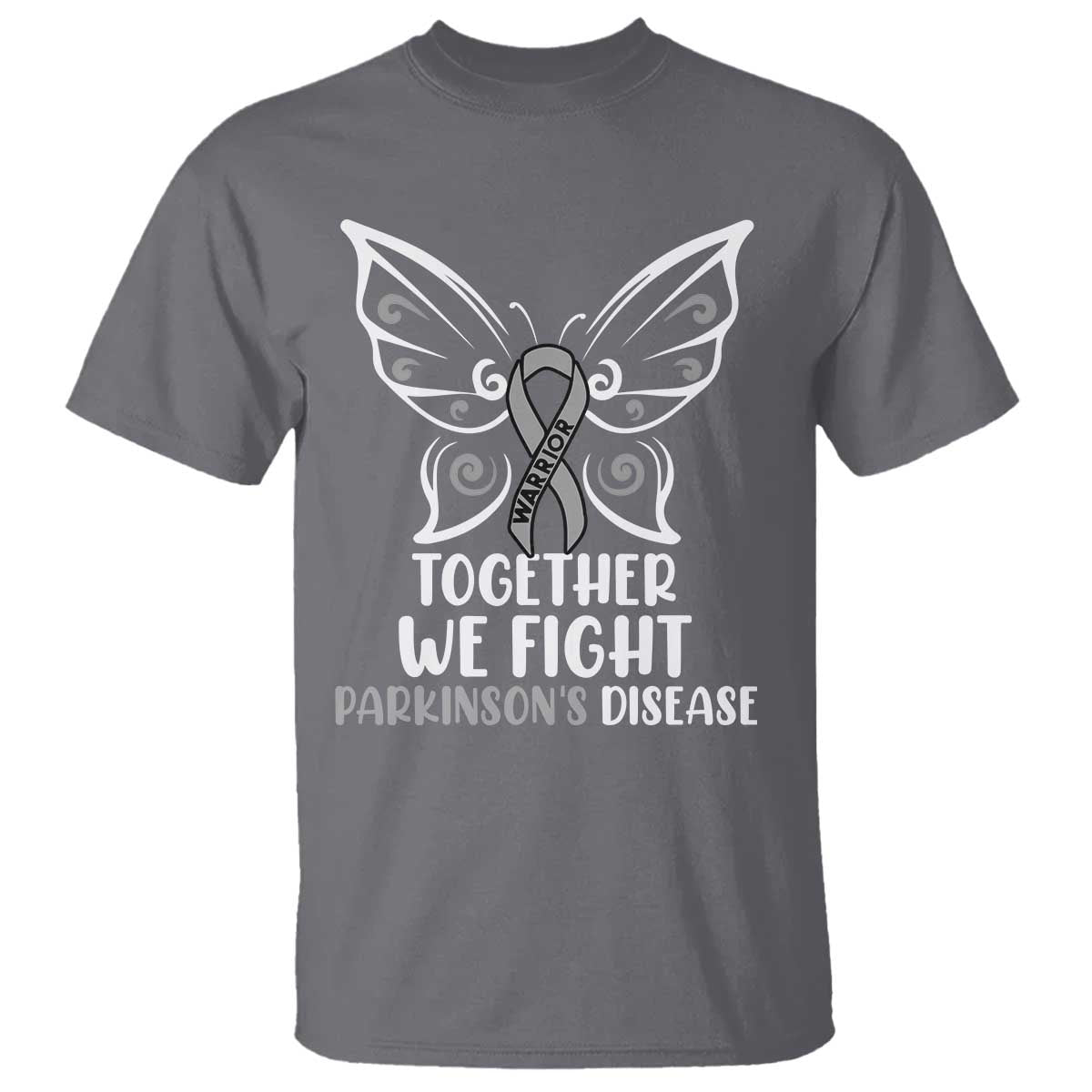 Parkinson's Awareness T Shirt We Fight Together Support Squad Gray Ribbon Butterfly TS02 Charcoal Print Your Wear