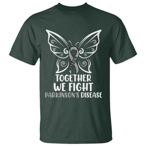 Parkinson's Awareness T Shirt We Fight Together Support Squad Gray Ribbon Butterfly TS02 Dark Forest Green Print Your Wear