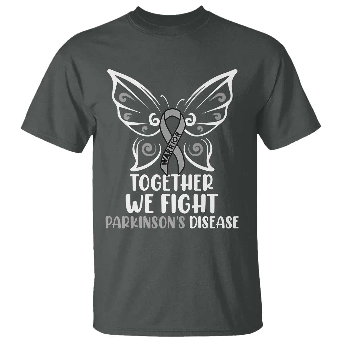 Parkinson's Awareness T Shirt We Fight Together Support Squad Gray Ribbon Butterfly TS02 Dark Heather Print Your Wear