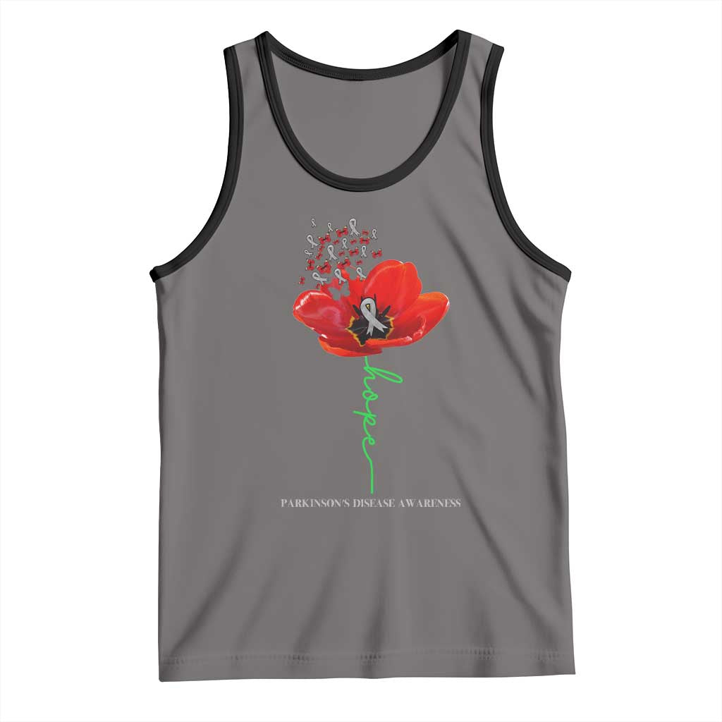 Parkinson's Awareness Tank Top Faith Hope Tulips Support Parkinsons Warrior TS02 Deep Heather Black Print Your Wear