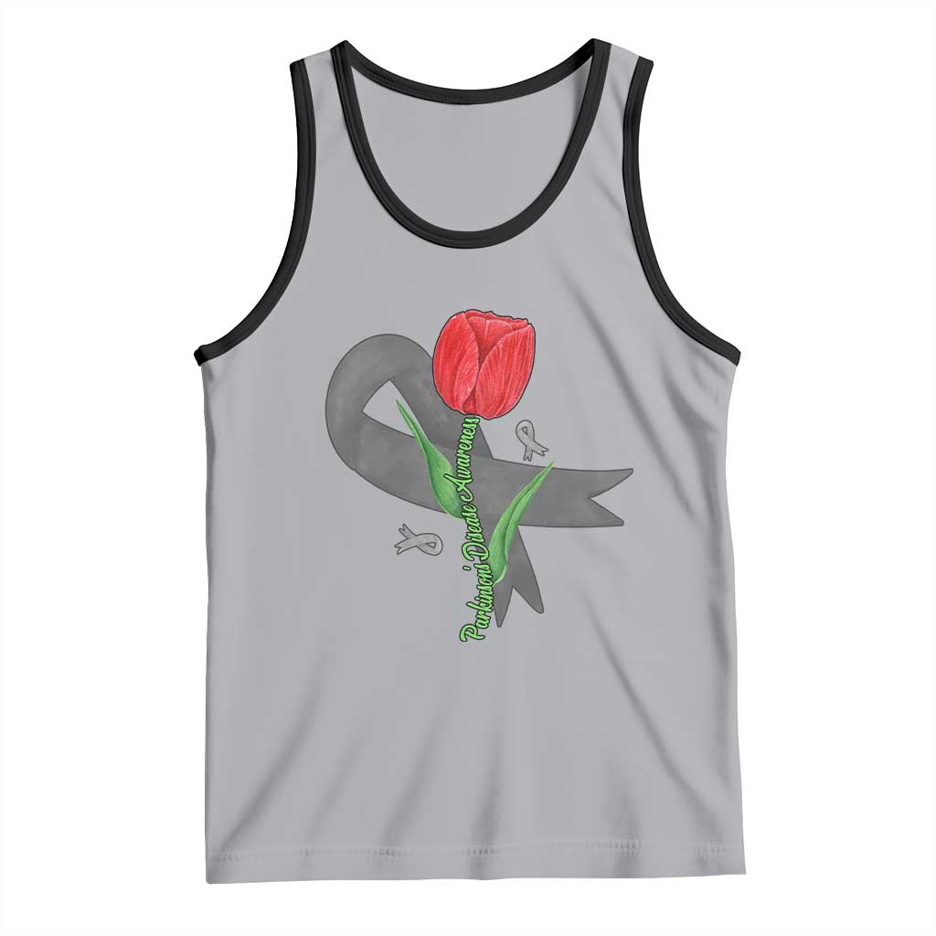 Parkinson's Awareness Tank Top Gray Ribbon Tulips Support Parkinsons Warrior TS02 Athletic Heather Black Print Your Wear