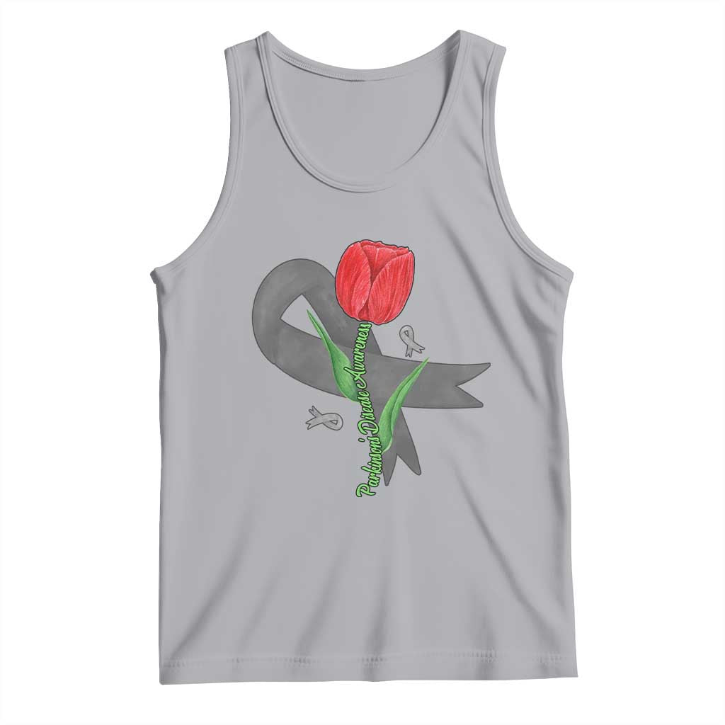 Parkinson's Awareness Tank Top Gray Ribbon Tulips Support Parkinsons Warrior TS02 Athletic Heather Print Your Wear