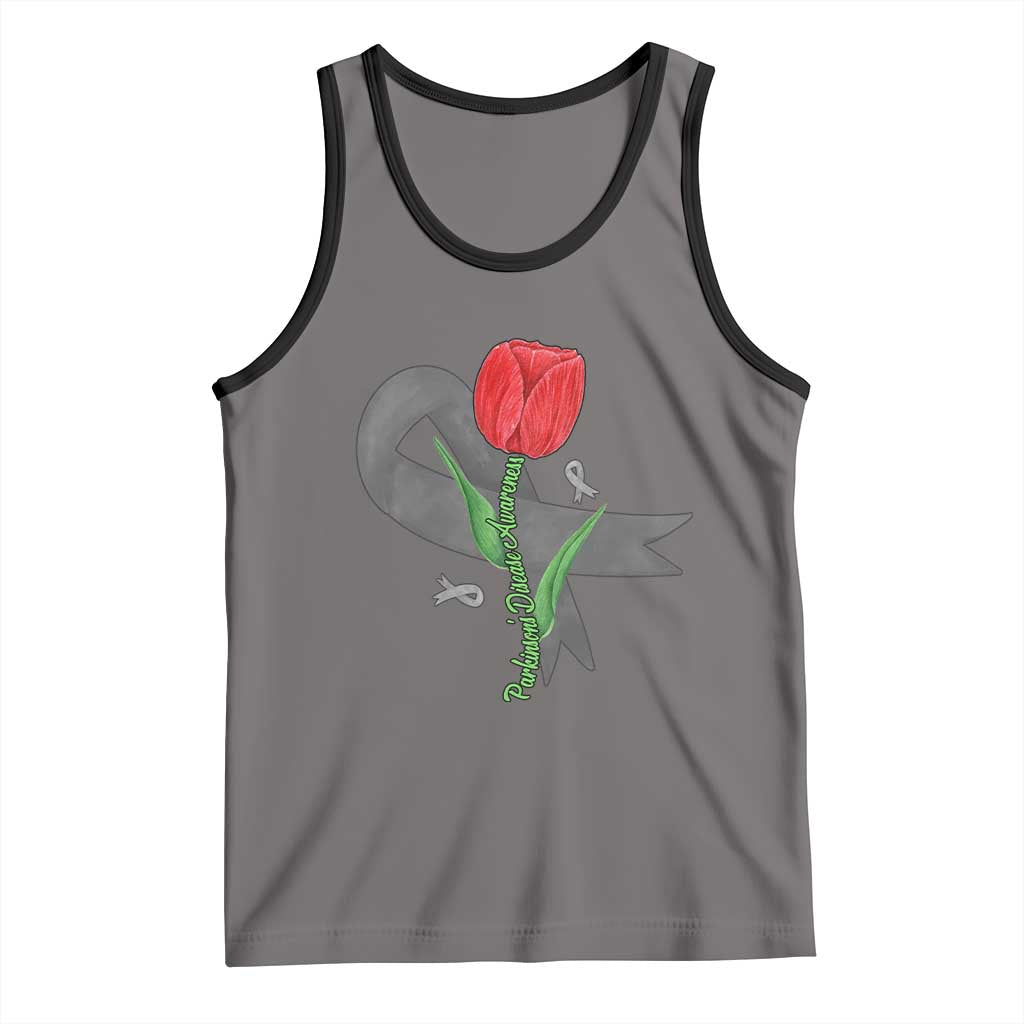 Parkinson's Awareness Tank Top Gray Ribbon Tulips Support Parkinsons Warrior TS02 Deep Heather Black Print Your Wear
