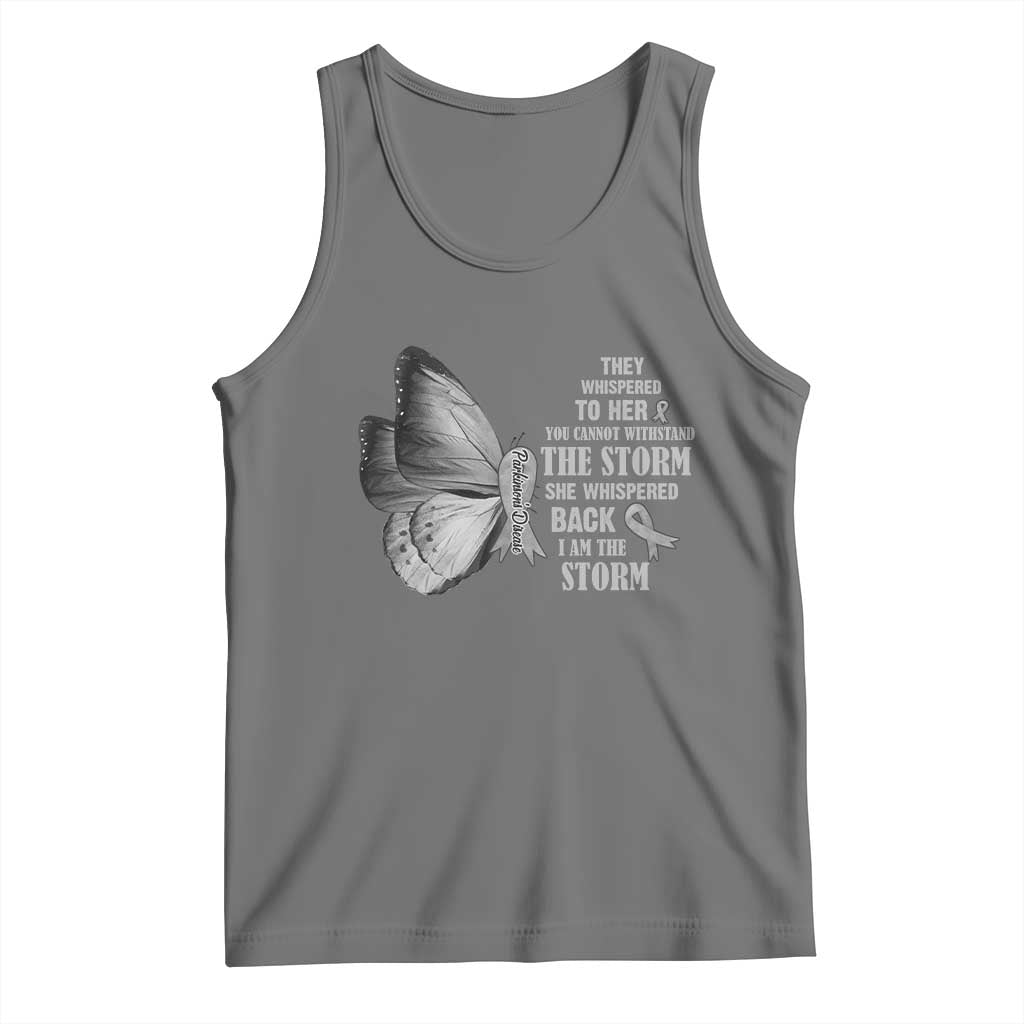 Parkinson's Awareness Tank Top She Whispered Back I Am The Storm Support Squad TS02 Black Heather Print Your Wear