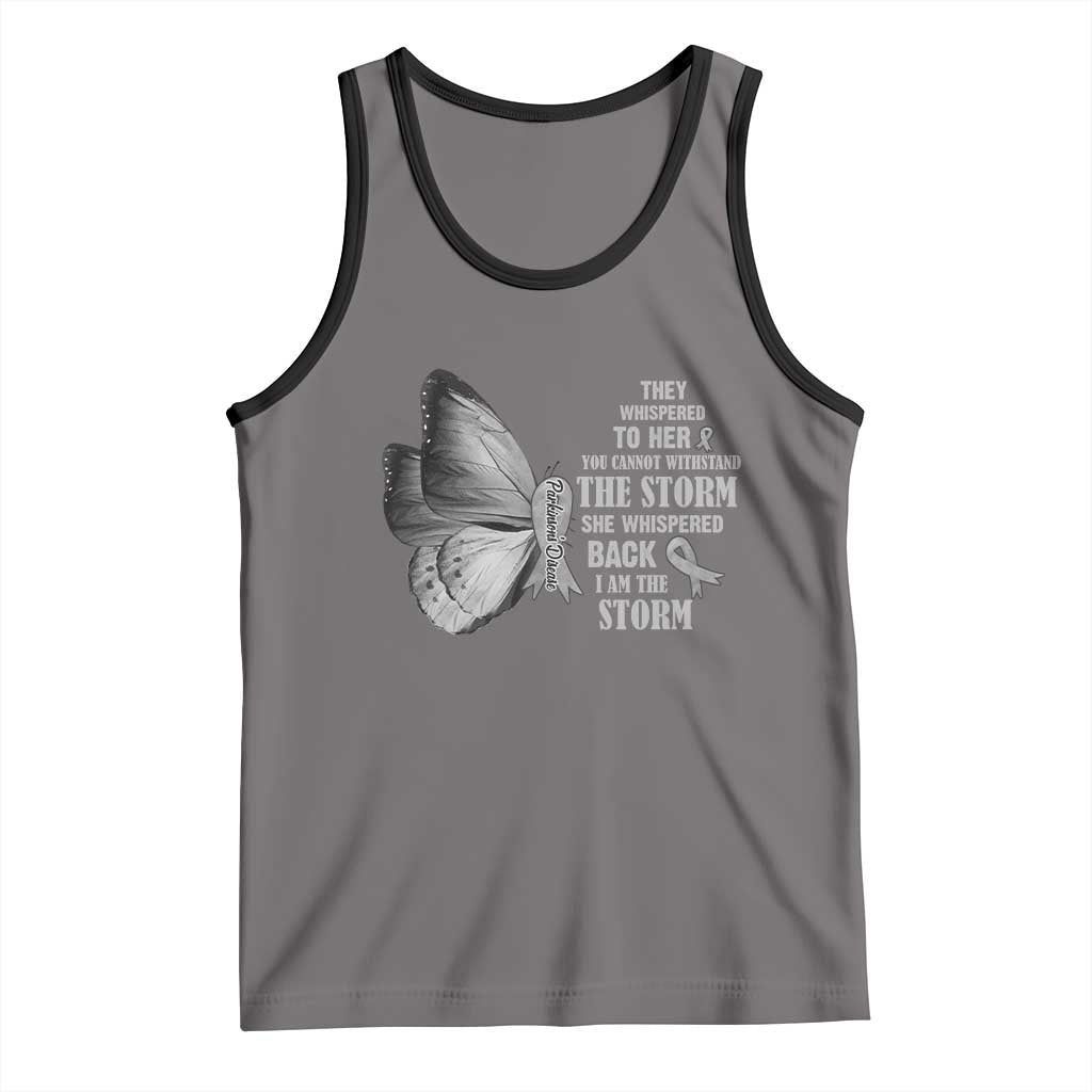Parkinson's Awareness Tank Top She Whispered Back I Am The Storm Support Squad TS02 Deep Heather Black Print Your Wear