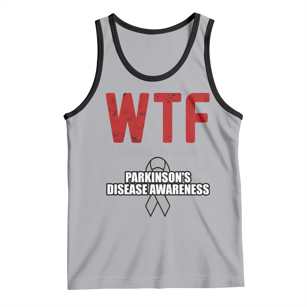 Parkinson's Awareness Tank Top WTF Winning The Fight Gray Ribbon Support Parkinsons Warriror TS02 Athletic Heather Black Print Your Wear