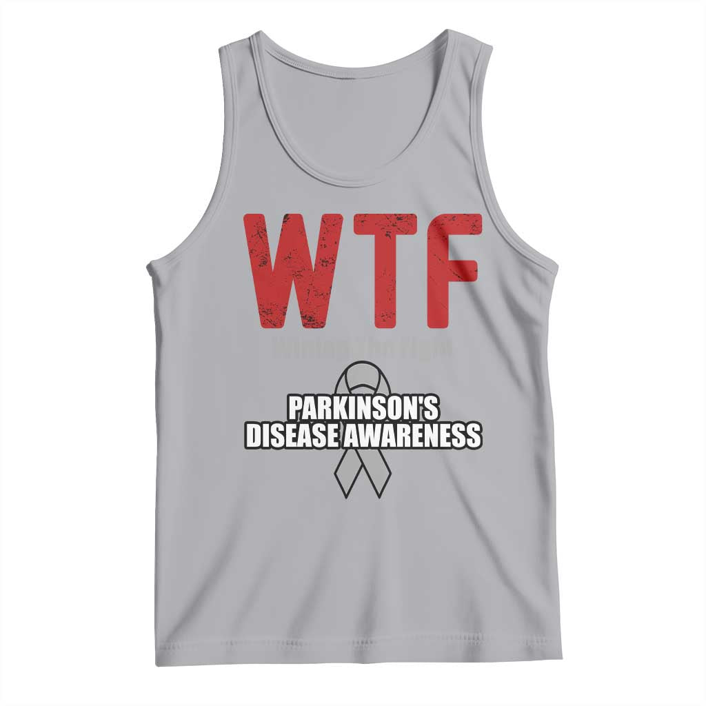 Parkinson's Awareness Tank Top WTF Winning The Fight Gray Ribbon Support Parkinsons Warriror TS02 Athletic Heather Print Your Wear
