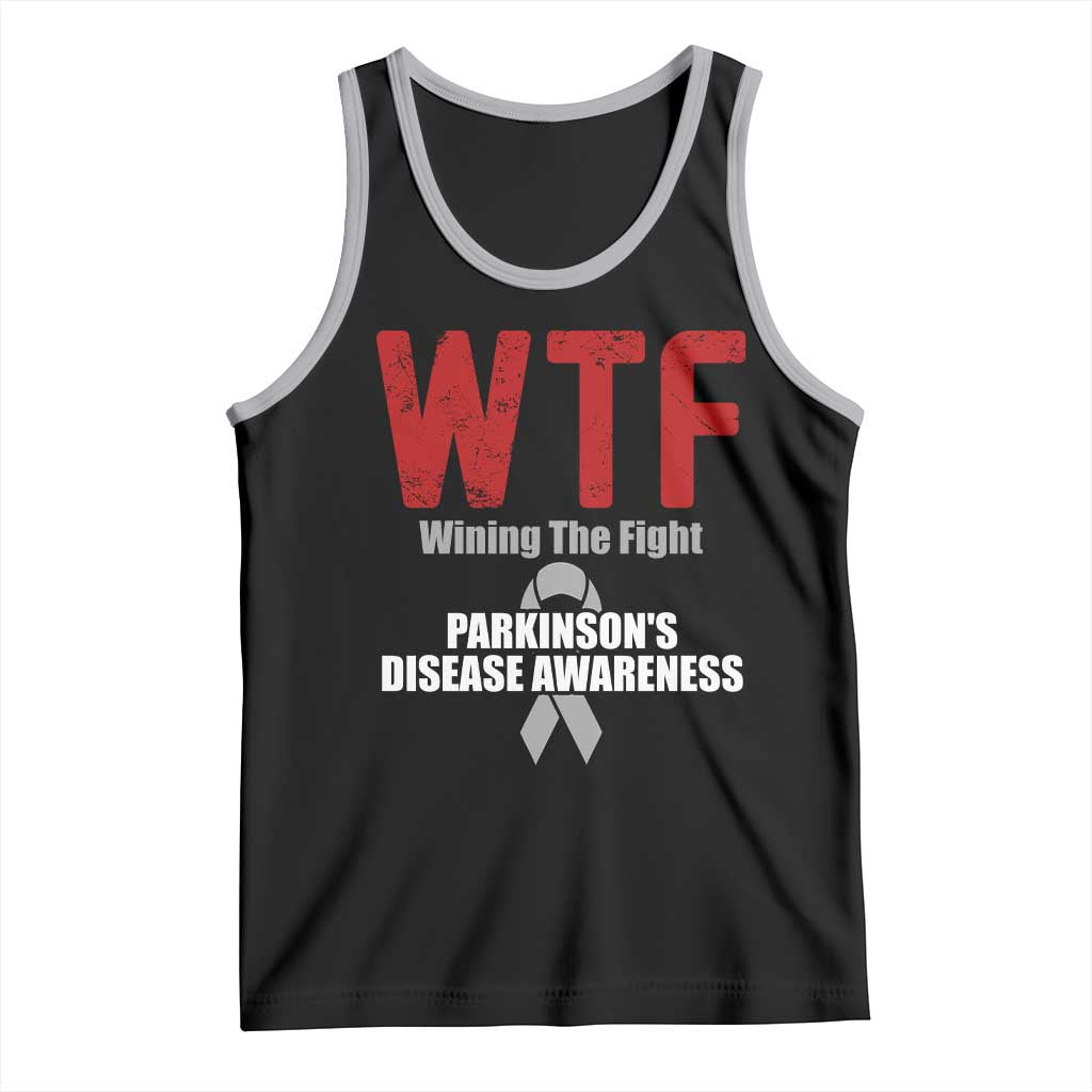 Parkinson's Awareness Tank Top WTF Winning The Fight Gray Ribbon Support Parkinsons Warriror TS02 Black Athletic Heather Print Your Wear