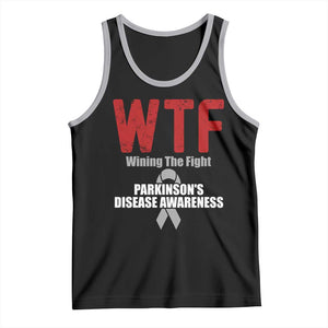 Parkinson's Awareness Tank Top WTF Winning The Fight Gray Ribbon Support Parkinsons Warriror TS02 Black Athletic Heather Print Your Wear